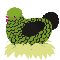 A chartreuse and sable chicken with a lace pattern
