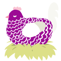 A plum and white chicken with a lace pattern