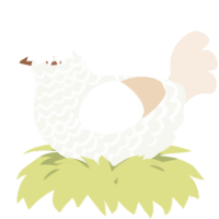 A white and cream chicken with a lace pattern