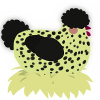 A lemon and black chicken with a speckle pattern