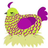 A lime and plum chicken with a lace pattern