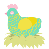 A mint and yellow chicken with a lace pattern