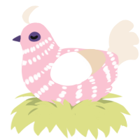 A rose and cream chicken with a bar pattern