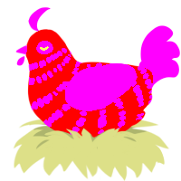A grey and fuchsia chicken with a bar pattern