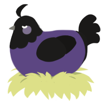 Ritsu, a overcast and sable chicken with a head pattern