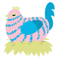 Trans Pride, a rose and cerulean chicken with a bar pattern