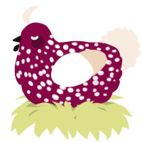 A maroon and cream chicken with a speckle pattern