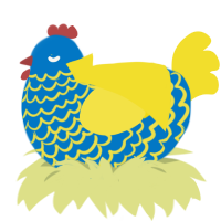 Blue Lemonade, a sapphire and yellow chicken with a lace pattern
