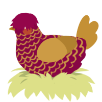 A maroon and gold chicken with a lace pattern