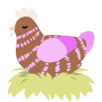 Pink mocha, a brown and lavender chicken with a bar pattern