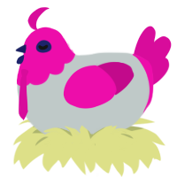 Teto, a silver and fuchsia chicken with a head pattern