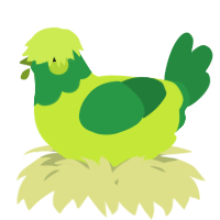 A lime and viridian chicken with a head pattern