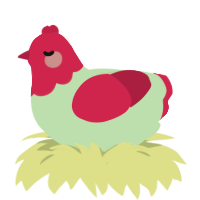 Envy, a gluppy and crimson chicken with a head pattern