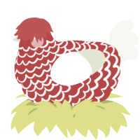 A red and white chicken with a lace pattern