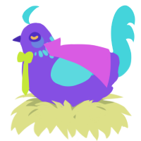 A blurple and aqua chicken with a neck-speckle pattern