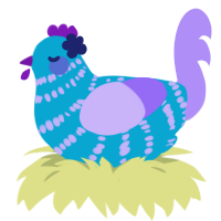 Hiroen, a cerulean and lilac chicken with a bar pattern