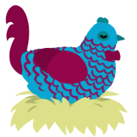 one speaks truth, a cerulean and maroon chicken with a lace pattern