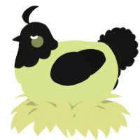 A lemon and black chicken with a head pattern
