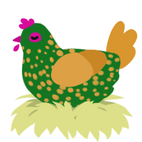 A leaf and orange chicken with a speckle pattern