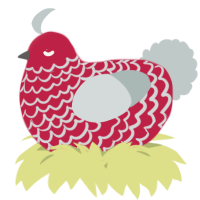 A crimson and silver chicken with a lace pattern