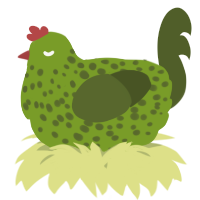 A chartreuse and olive chicken with a speckle pattern