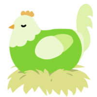 A grass and apple chicken with a head pattern