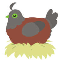 A russet and grey chicken with a head pattern