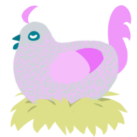aspiring influencer, a mist and lavender chicken with a double-lace pattern