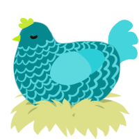A teal and aqua chicken with a lace pattern
