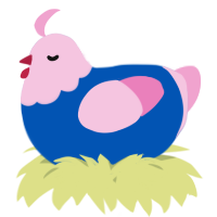 A ultramarine and pink chicken with a head pattern