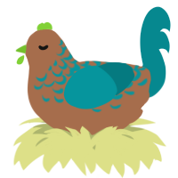 A brown and teal chicken with a half-lace pattern