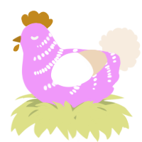 A lavender and cream chicken with a half-bar pattern