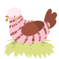 A rose and russet chicken with a bar pattern