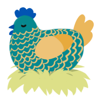 A teal and honey chicken with a lace pattern