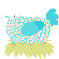 A cream and aqua chicken with a lace pattern