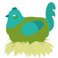A chartreuse and turquoise chicken with a head pattern