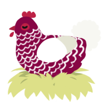 A maroon and white chicken with a lace pattern