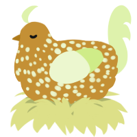 A gold and apple chicken with a speckle pattern