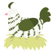A white and olive chicken with a bar pattern