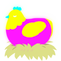 Cyberpunk, a orchid and lime chicken with a head pattern