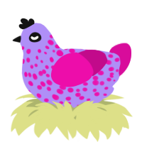 A lilac and fuchsia chicken with a speckle pattern