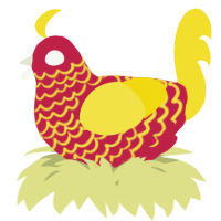 A crimson and yellow chicken with a lace pattern
