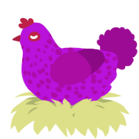 A amethyst and plum chicken with a speckle pattern