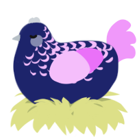 A navy and lavender chicken with a half-lace pattern
