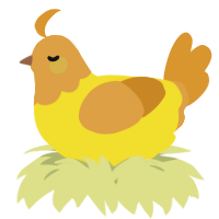 A yellow and orange chicken with a head pattern