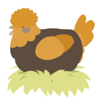 A bark and orange chicken with a head pattern