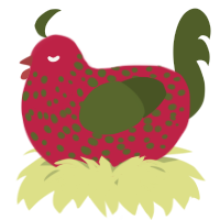 A crimson and olive chicken with a speckle pattern