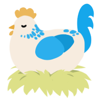 A cream and sky chicken with a neck-speckle pattern
