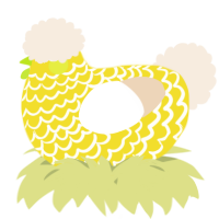 A yellow and cream chicken with a lace pattern
