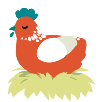 A vermilion and white chicken with a neck-speckle pattern